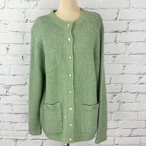 Vtg Blair Boutique Cardigan Sweater Knit Large Sage Green Y2k Coastal Grandma
